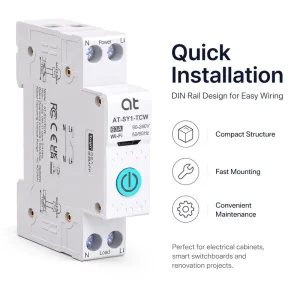 AT Mini TUYA WIFI Smart Switch DIN Rail Relay with Metering Easy Monitoring MCB Type Miniature Circuit Breaker Smart Life