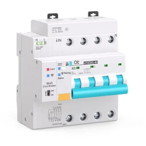 AT TUYA 4P Wifi Rcbo Smart DIN Rail Circuit Breaker WITH Leakage Protection Metering 63a Wireless Remote Control by Smart Life