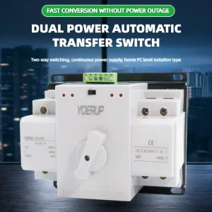ATS Auto Manual Changeover Switch Single Phase 63A 100A 125A 2P 2 Pole AC 230V Electrical Dual Power Automatic Transfer Switch