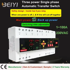 ATS Automatic Transfer Switch Phase Selector Voltage Current Protector 100A Three Power for Solar Generator City Power
