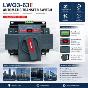 ATS Dual Power Automatic Transfer Switch Auto Manual Changeover Switch for Household and Small Cabinet Power Backup Application
