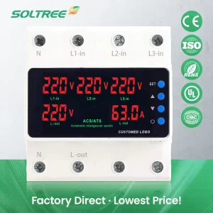 ATS Dual Power Automatic Transfer Switch Over undervoltage Protector Three way 5 display Single Phase Current 63A80A100A