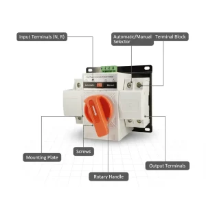 ATS Industrial Power Single Phase 230V 10kA 125A Din Rail Transfer Changeover Switch Generator 2P PMQ2 125