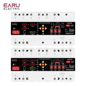 ATS PC 100A 220V 3/4 Power Automatic Power Transfer Switch Phase Selector Over Voltage Current Protector Cut Both L&N Line ATS-B