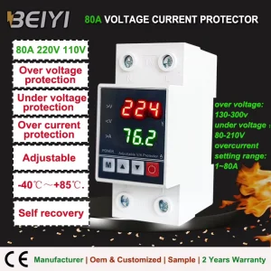 AVP 80A 230V Dual Digital Display Overvoltage Current Reclosing Protector AC Voltage Protective for Home Safety