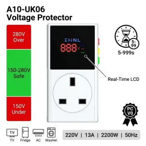 Adjustable Over Under Voltage 5-999s Delay Digital Display Smart Relay Plug Voltage Protector for TV Fridge Air Conditioner