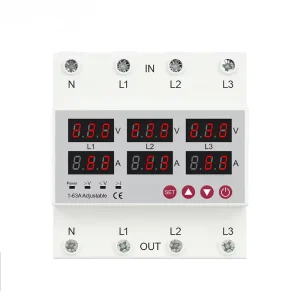 Adjustable Three Phase Over Voltage Protector Relay Current Protection 63A 100A Automatic Reset Function for Industrial Use