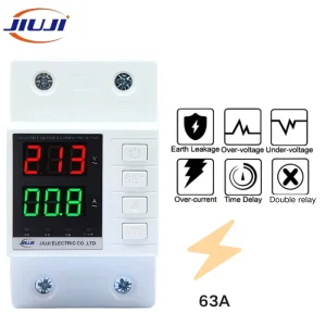 Adjustable Voltage and Current Dual Relay Protection Device 220V 63A L+N Double Break Overvoltage Undervoltage Protection