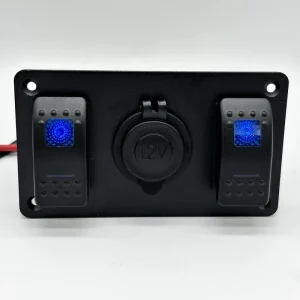 Aluminum Rocker Switch Panel DC12V/24V Blue LED 2/4/6 Gang with 12V Power Socket for Marine Truck Motorcycle Off-Road Vehicle