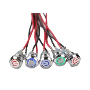 Automatic Equipment LED Illuminated Plug in Terminal Self Locking Reset Power Button Cable 12 mm Metal Push Button Switch