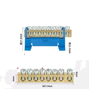 Automotive DIN-rail Neutral and Earth Bar Screw Terminal Block 20A Power Distribution Brass
