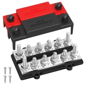 Automotive Plug-In 250A 12V Dual Row Bus Bar Power Distribution Block with 12 X 5/16″ Terminal Studs Positive Negative Battery