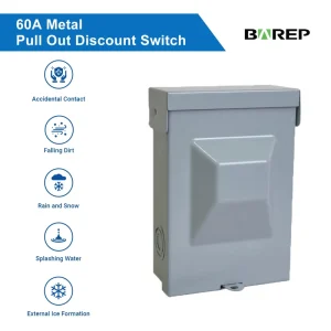 BAK PS60 Pull-Out AC Disconnect Switch 60A 240VAC 2-Pole 3-Wire NEMA 3R Metal Box CULus for Outdoor HVAC Condensing Unit