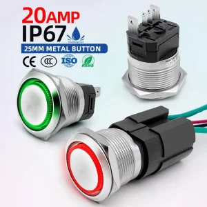 BENLEE IP67 25mm Custom 20 Amp Illuminated Momentary Metal Push Button Switch with LED