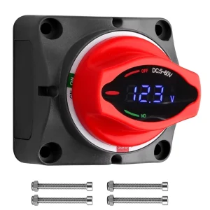 Battery Disconnect Switch with Digital Voltage Display 250A 5 60V DC LED Readout Master Isolator for RVs Boats Cars and Vehicles