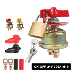 Battery Isolator Disconnect Switch Kit 200A 24V Power Cut Off Battery Switch Metal Knob With Lock Bracket for Boat RV Truck Car