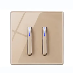 Becky QJ Series Tempered Glass Panel Piano Key Button LED Retro 2 Gang 2 Way Toggle Light Switch 2 USB A 2 USB C Ports 16A 250V