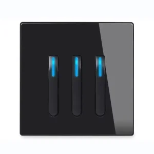 Becky Tempered Glass Panel Piano Key Button LED Retro Toggle Wall Switch 3 Gang 2 Way 16A 2 Outlets (2A 2C USB) EU UK Standard