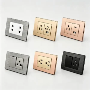 Black Framed Wall Switch Socket With LED Indicator Light And Tempered Glass Surface Panel