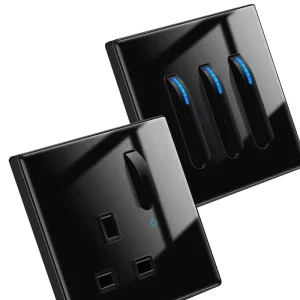 Black Tempered Glass 13A Toggle Dual USB Sockets 1 2 3 4 Gang EU UK Button Electrical Wall Switches Outlets with LED Indicator