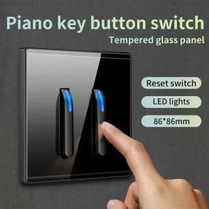 Black Tempered Glass Piano Key Switch Socket 16A EU UK 86mm Standard Minimalist Style Bedroom Home Office Villa