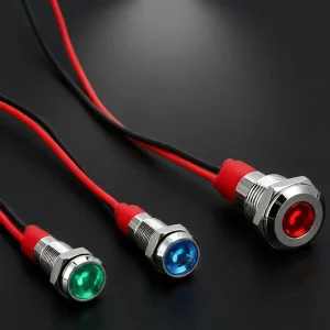 Brass Nickel Plated Multi Color LED Indicator Light IP55 Waterproof 8mm 12V Signal Lamp with Wire Connector for Control Panels