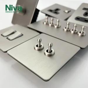 Brass Toggle Light Wall Switch Stainless Steel Panel UK Standard Electric Metal Switches and Sockets