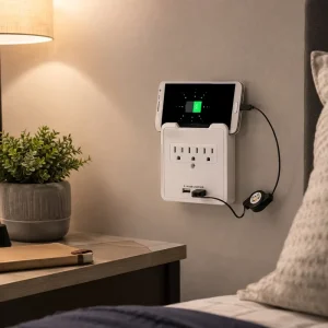 Built in Phone Holder Wall Tap Power Extender Surge Protected Wall Plug Tap With 3 AC Outlets 2 USB Ports for Bedroom Bedside