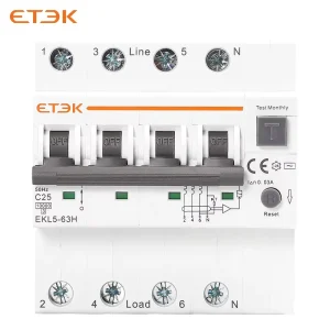 C Curve 25A RCBO Residual Current Circuit Breaker Overcurrent Protection 3P+N Type AC 30mA 10KA Breaking Capacity 500V DIN