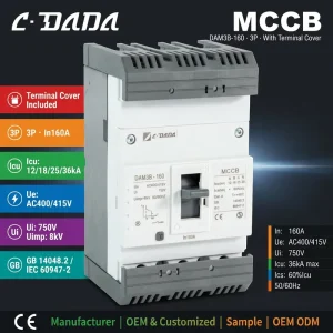CDADA Molded Case Circuit Breaker DAM3-160 Compact Circuit Breaker DIN Rail MCCB 12.5-160A OEM ODM