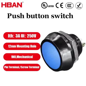 CE CCC 12mm Blue Domed Head 250V 1NO IP65 Momentary Push Button Switch for Motorcycle Dashboards Home Appliances Aluminum