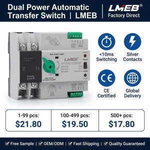 [CE Certified] 63A 100A Automatic Transfer Switch ATS Controller 380V 4P Dual Power Changeover Switch for Photovoltaic PV System