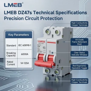 [CE Certified] DZ47s 25A Mini MCB 2 Pole DIN Rail Circuit Breaker Copper Material for Household Power Distribution Application