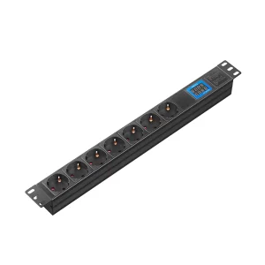 CE RoHS Schuko 7 Outlets 16A 250V Horizontal Mount PDU Power Distribution Unit with V/A Meter Rack Mounted EU Socket