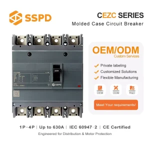 CEZC 4P 300A Moulded Case Circuit Breaker 220V 380V AC Thermal Magnetic Trip Unit 15000 Mechanical Life Warranty
