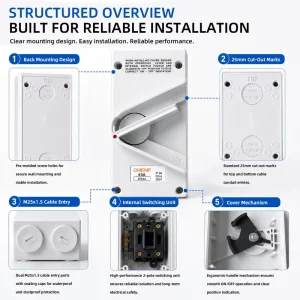 CHEM Industrial Waterproof IP66 Plastic Isolator Switch 1 Poles 2P 3P Single Phase Plastic ABS Housing 63A Switch