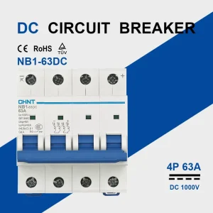 CHINT NB1-63DC 1-63A 4P DC500V 1000V High Voltage DC Circuit Breaker With Overload Short Circuit Protection