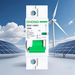 CHOSO DC MCB Miniature Circuit Breaker DC Isolator 1P-4P Solar PV Systems 80A-125A 250V PA66 10kA DZ47-125 Rail Mounting