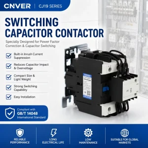 CJ19 Capacitor Contactor 25A to 95A 380V AC for Power Factor Correction DIN Rail Industrial