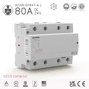 CJC15 80 4DC DC24V 3 Phase AC Contactor 80A Module DIN Rail Indoor Use for Household Appliances 4P IEC EN60947 61095