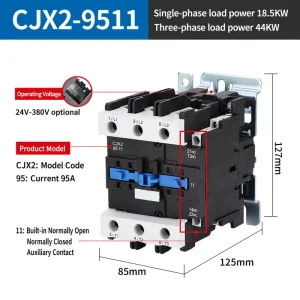 CJX2-1210 Series 3Phase AC Contactor 9A~95A 220V/380V Coil Copper Motor Starter 50/60Hz Din Rail Mount for Industrial