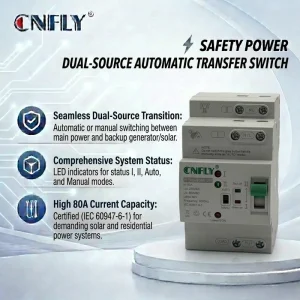 CNFLY Din Rail DC ATS L N 220V Small Dual Power Automatic Transfer Electrical Selector Switches Uninterrupted 2P 63A PV
