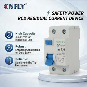 CNFLY Good Quality 2 Pole 4 Pole Electronic &magnetic 30mA RCCB MCB 40A 63A 230V Li Protection Rail Mounting Circuit Breaker
