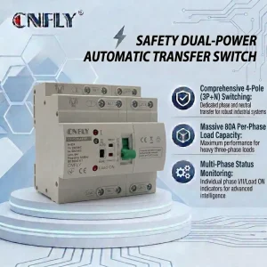 CNFLY PV Din Rail DC ATS L N 220V Small Dual Power Automatic Transfer Electrical Selector Switches Uninterrupted 4P 63A 80A