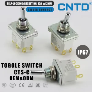CNTD CTS C Toggle Switch SPST 2 3 4 6 Pin Quick Connect Terminal(#250) Self locking Momentary 15 20A 250V 12mm Mounting IP67