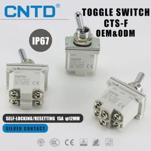 CNTD CTS F Toggle Switch SPST 2 3 4 6 Pin Quick Connect Terminal(#250) Self locking Momentary 15 20A 250V 12mm Mounting IP67