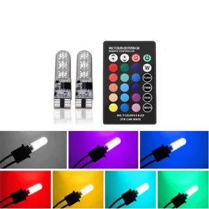 Car Parking Indicator Headlamp RGB LED Atmosphere T10 Bulb 5W Multi Colors Changing Remote Interior Reading Wedge Lights