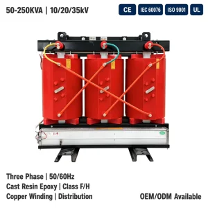 Cast Resin Dry Type Transformer 50-250KVA 10/20/35kV 0.4kV Copper Winding Industrial Distribution ISO CE