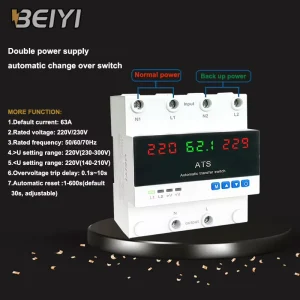 Change Over Switch 240 Volt Dual Power 63A Adjustable Din Rail Automatic Transfer Switch