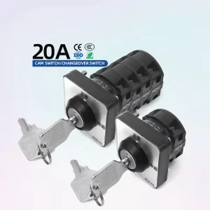 Changeover Cam Switch 4 Hole Install Knob 20A 3 Position Rotary Selector Switches With Key